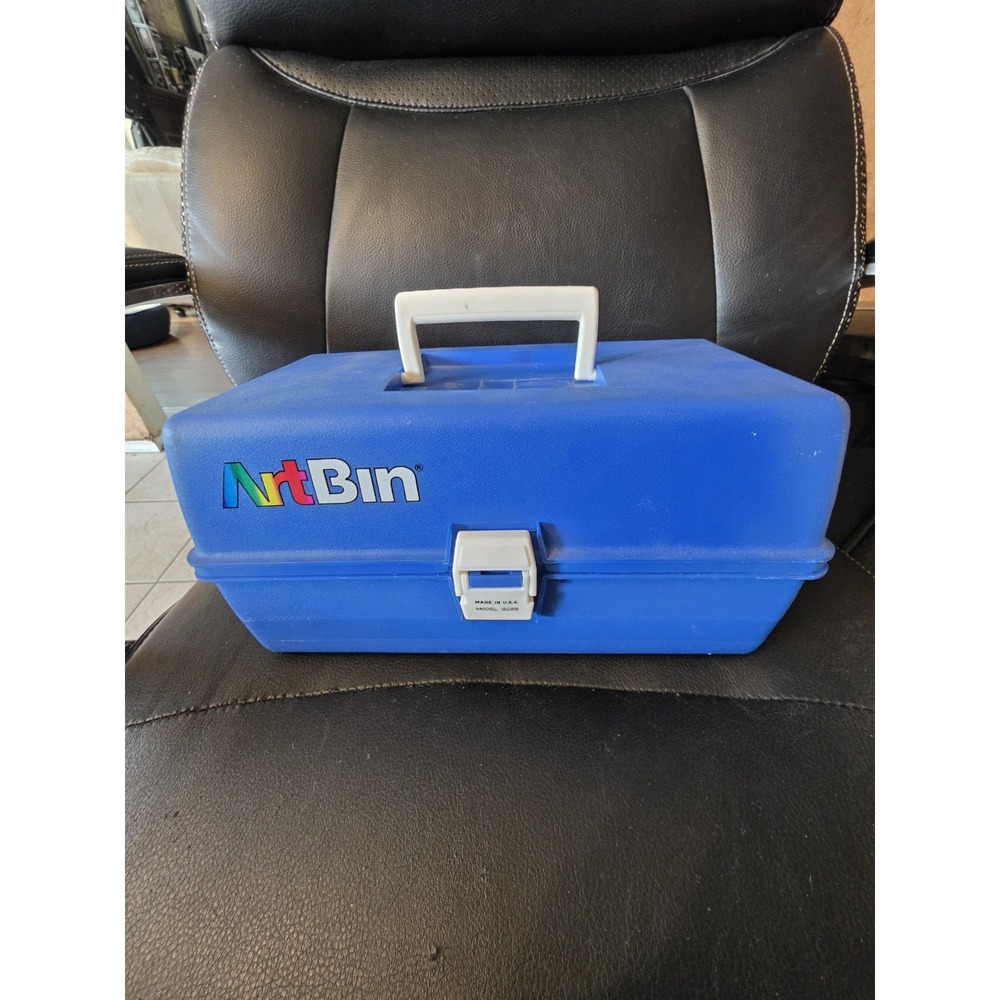 Vintage ArtBin by Flambeau Art Supply Storage Bin Box 8299 Blue Double Tray USA